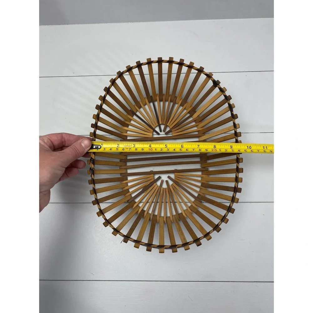 Ambee Basket Bamboo Slat Sunburst‎ Basket Vintage Boho MCM Decor